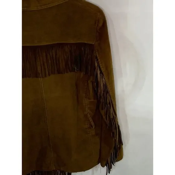 Western vintage brown jacket microsuede with real suede fringe sz 14 - Picture 5 of 5